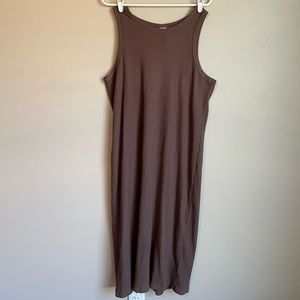 Brown Ribbed Midi Dress